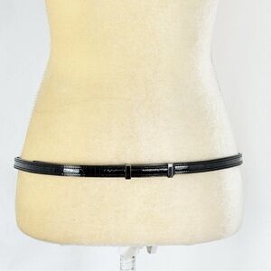 Belt with Metal Buckle Black Patent Leather For Women